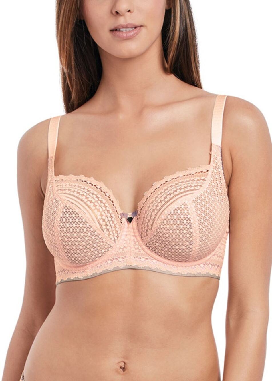Freya Daisy Lace Balcony Underwire Unlined Bra Blush Pink Gray 34J 34 J new nwt
